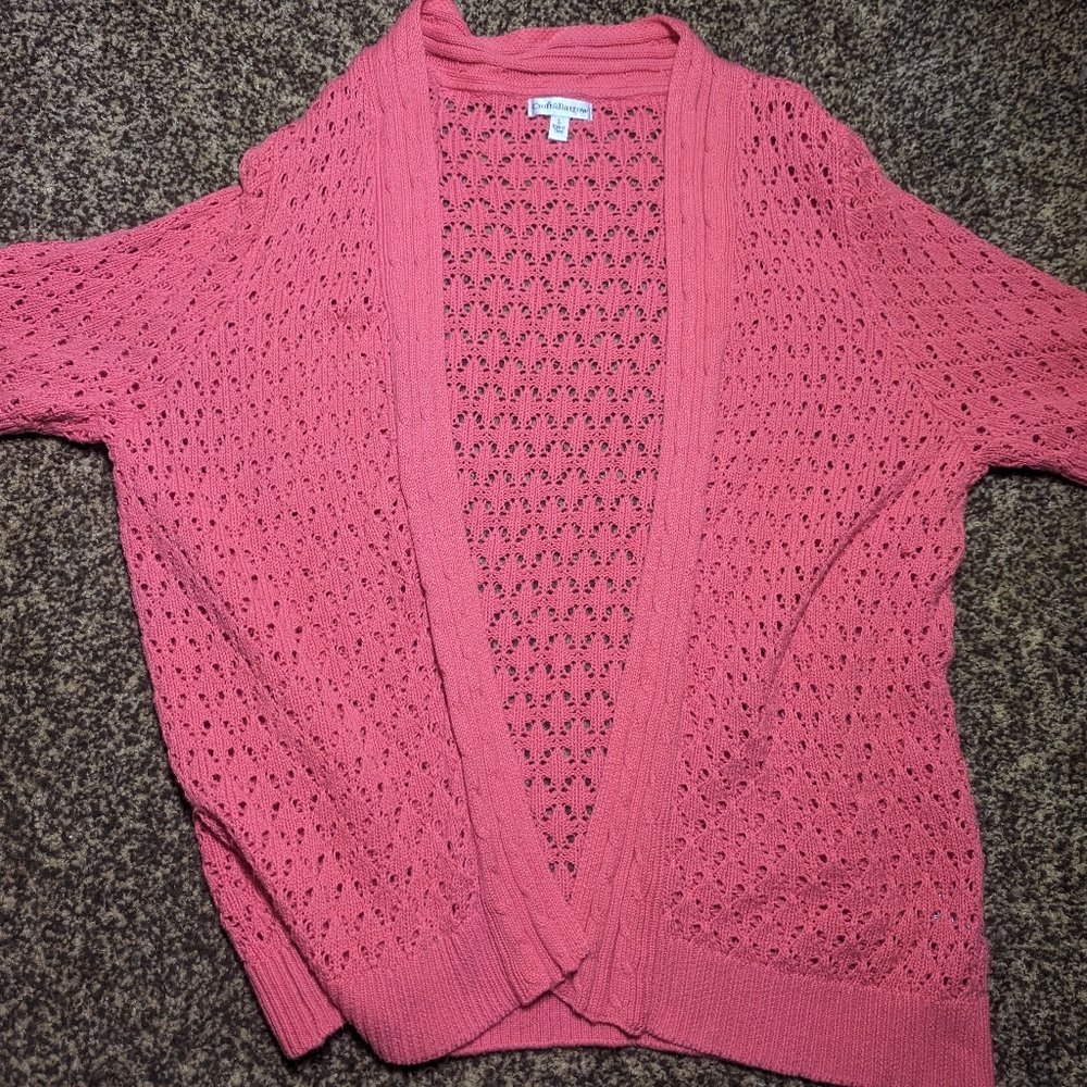 Croft & Barrow Coral Open Front Short Sleeve Knit Cardigan Sweater L
